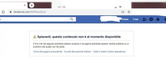 Sardine BLOCCATA pagina FaceBook