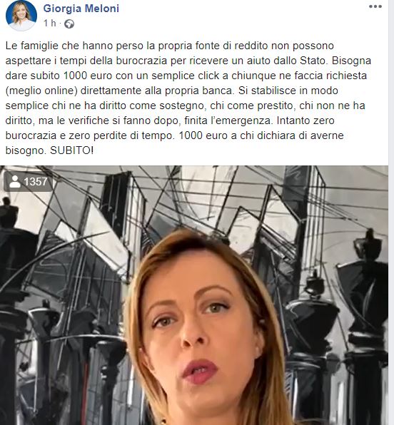 giorgia meloni 1000 euro a tutti subito