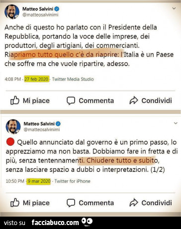 salvini riapriamo tutto salvini chiudere tutto e subito