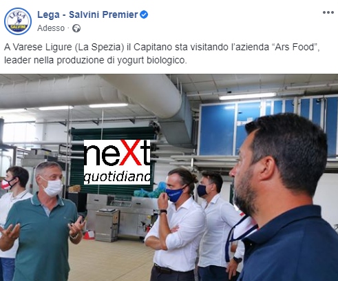 salvini senza mascherina fabbrica di yogurt varese ligure lega cancella tutto